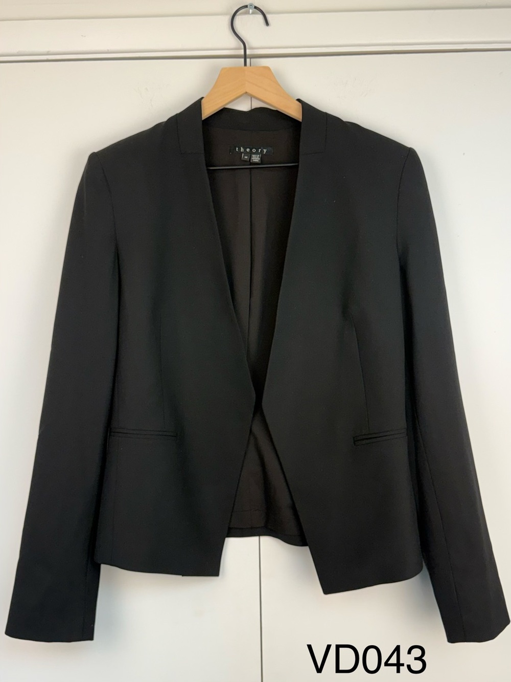 Theory Lanai Edition Black Wool Open Front Blazer Size 10